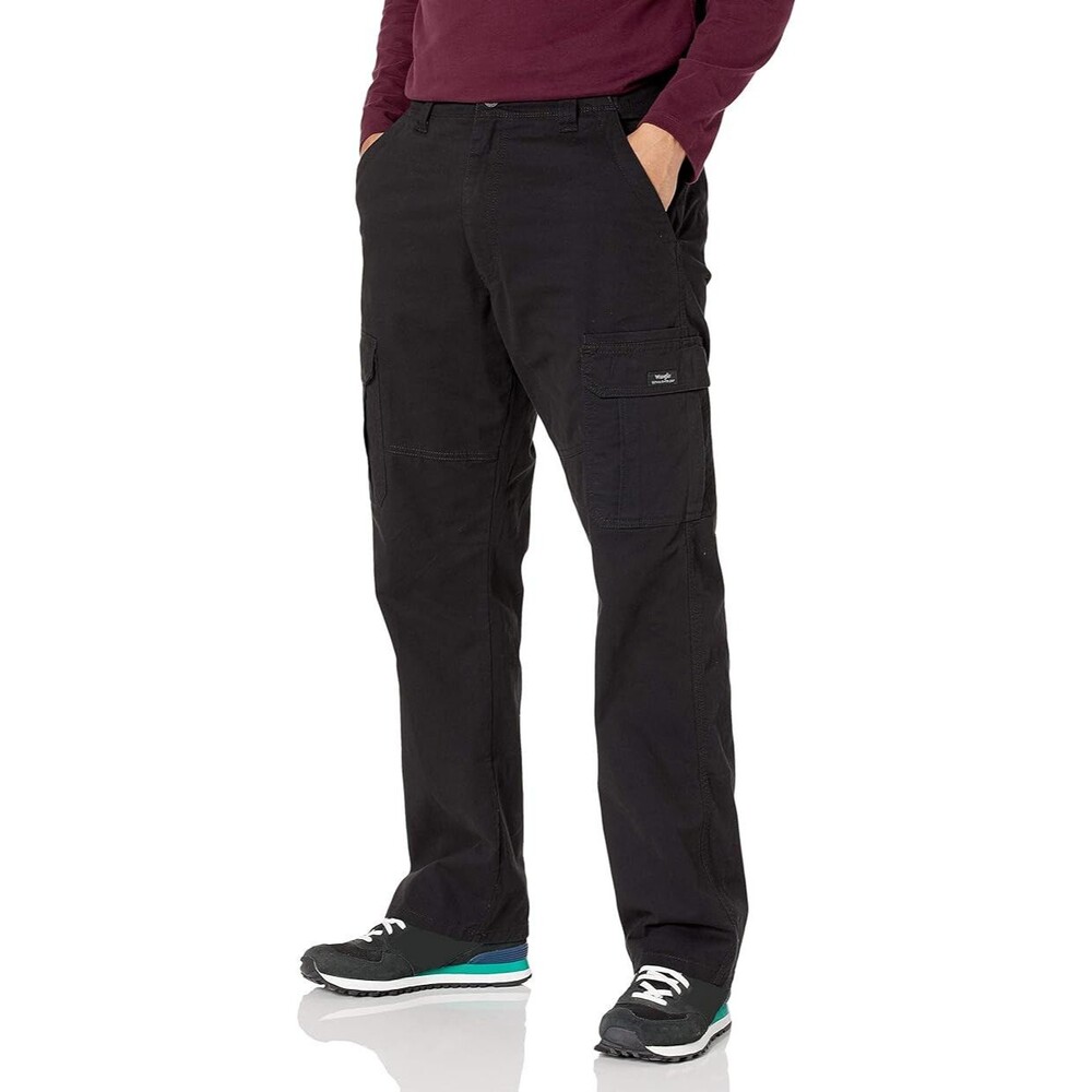 Wrangler Authentics Men's Relaxed Fit Stretch Cargo Pant, Black, 36/30
